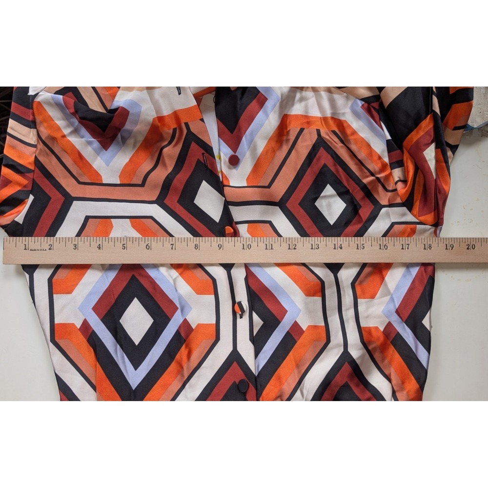 Zara Satin Geometric Jumpsuit Retro 70s Print Long Sleeve Wide Leg NWT Sz M - Picture 12 of 14